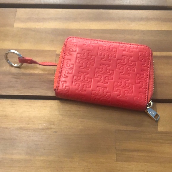Tory Burch Embossed T Zip Coin Case in red - Picture 3 of 6
